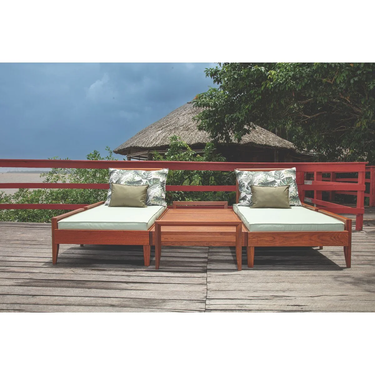 Estofado para Chaise Tramontina Mood em Tecido Impermeável Oliva, Estampado e Mate