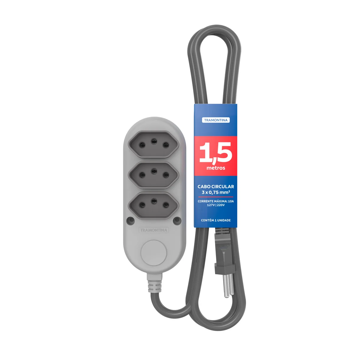 Extensão Múltipla 3 Tomadas 2P+T 10 A 250 V Tramontina 1,5 m