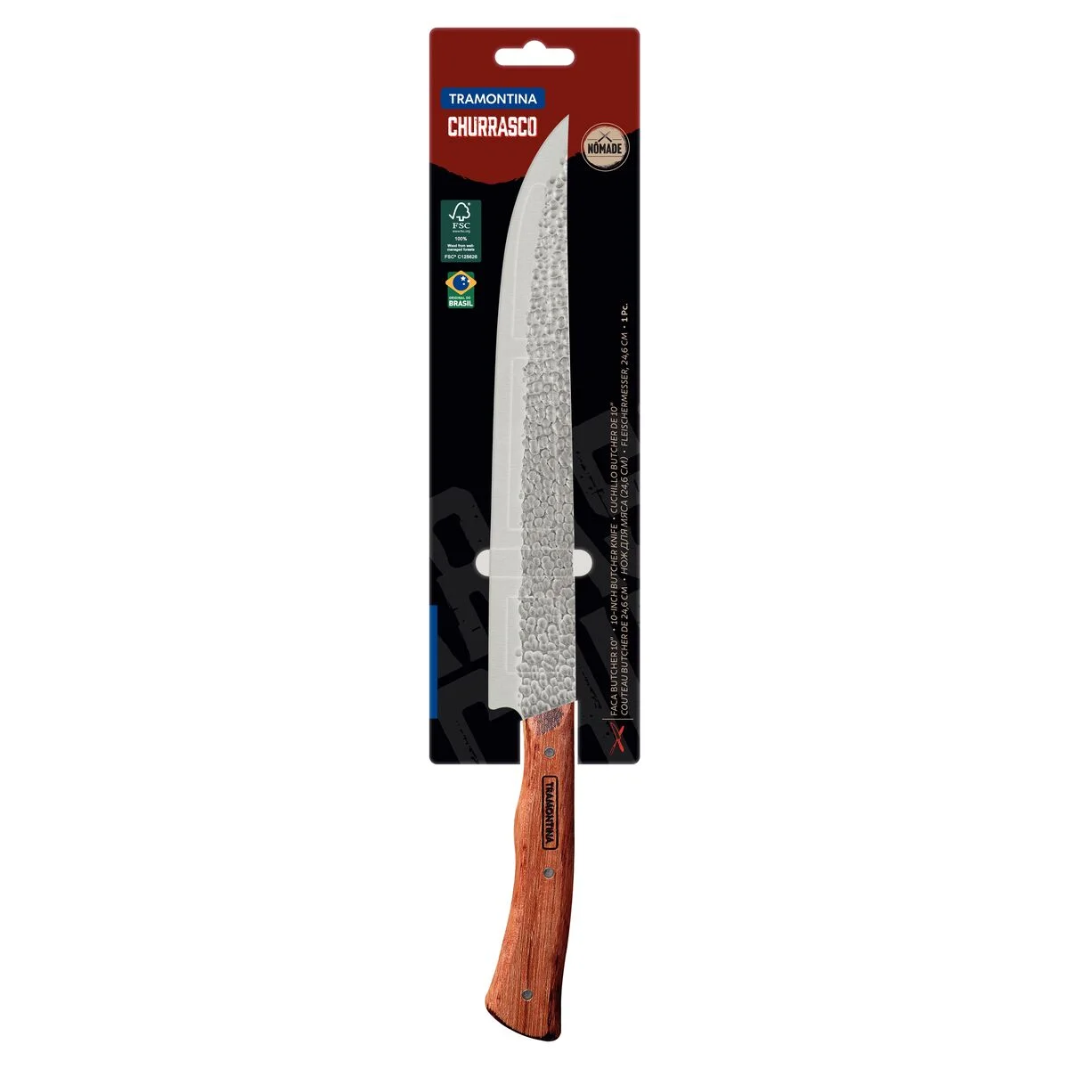 Faca Butcher Tramontina Nômade com Lâmina em Aço Inox e Cabo de Madeira 10"