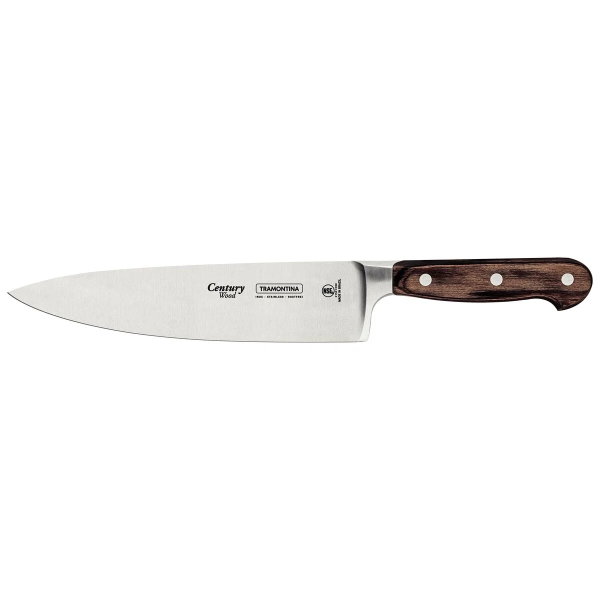 Faca Chef Tramontina Century Wood com Lâmina em Aço Inox e Cabo de Madeira Tratada Castanho 8"
