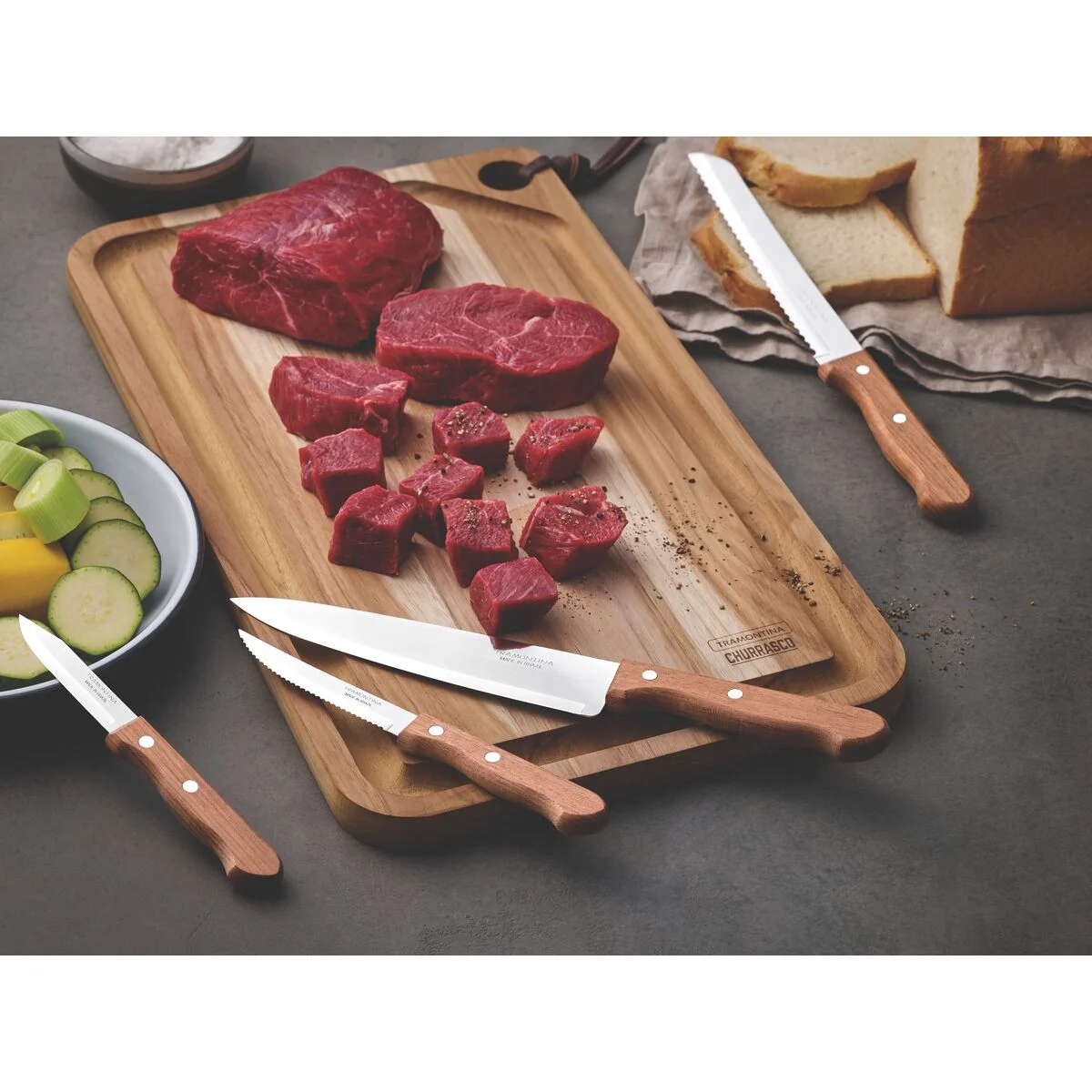 Faca Chef Tramontina Dynamic com Lâmina em Aço Inox e Cabo de Madeira Natural 8"