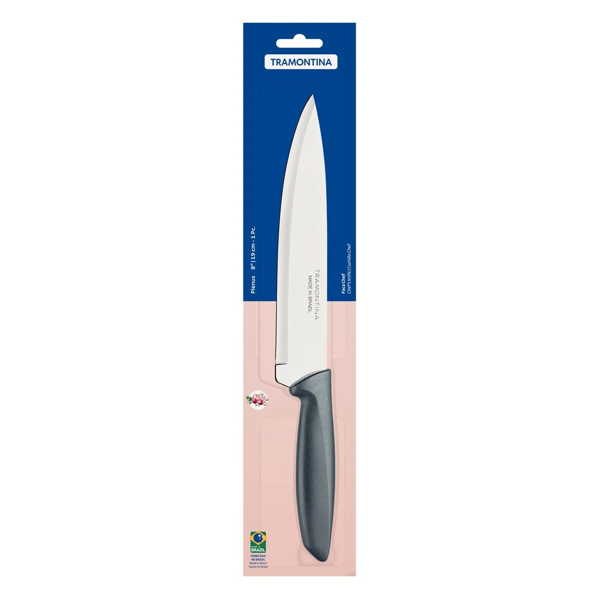 Faca Chef Tramontina Plenus com Lâmina em Aço Inox e Cabo de Polipropileno Cinza 8"