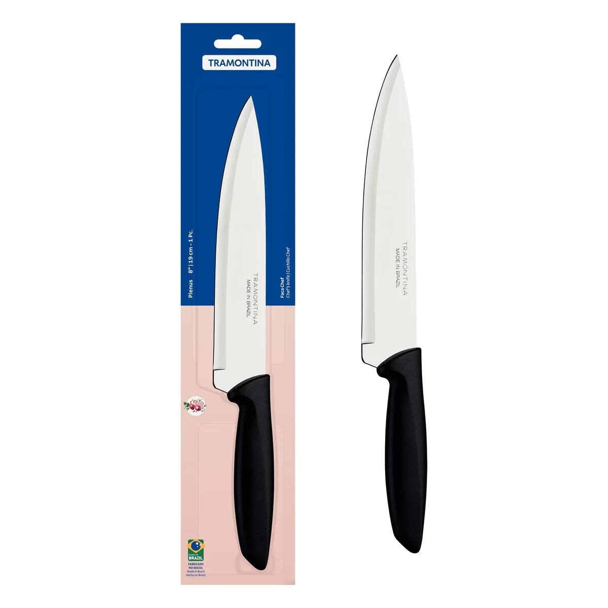 Faca Chef Tramontina Plenus com Lâmina em Aço Inox e Cabo de Polipropileno Preto 8"
