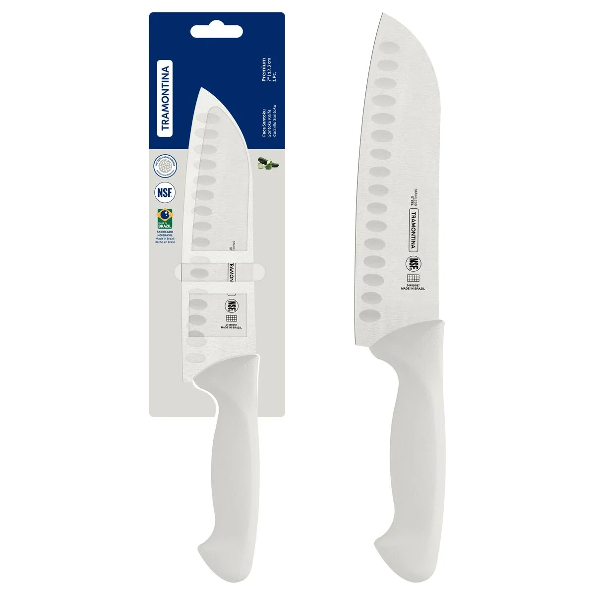 Faca Santoku Tramontina Premium com Lâmina de Aço Inox e Cabo de Polipropileno Branco 7"