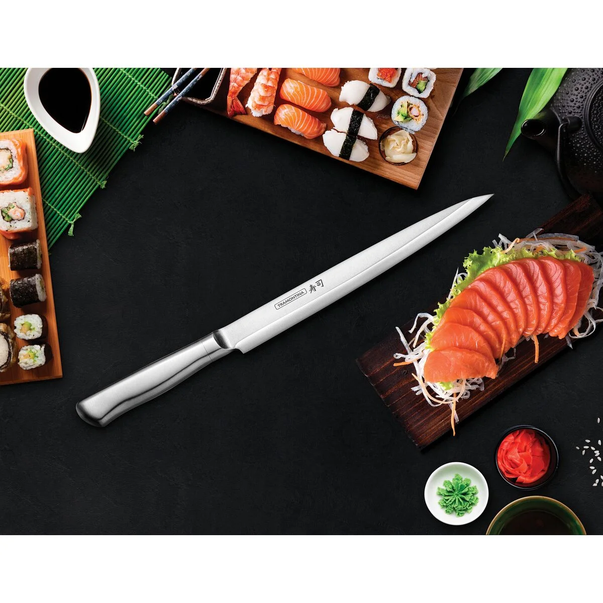 Faca Yanagiba Tramontina Sushi Diamond com Lâmina e Cabo em Aço Inox 9"