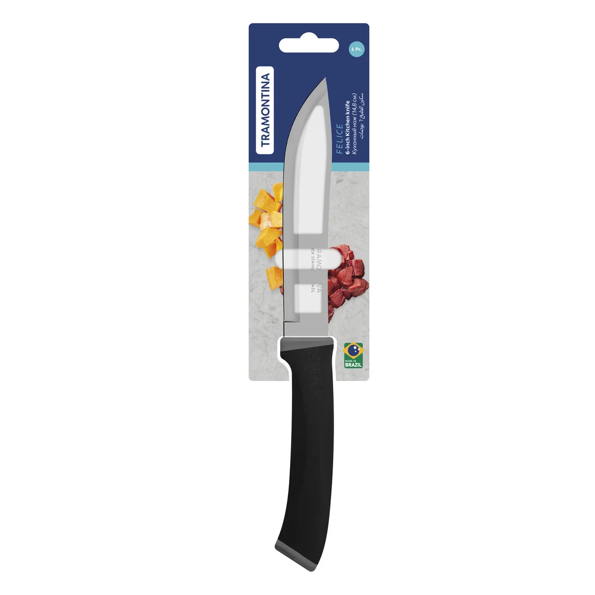 Faca de cozinha Tramontina Felice com Lâmina de Aço Inox e Cabo de Polipropileno Preta 6"
