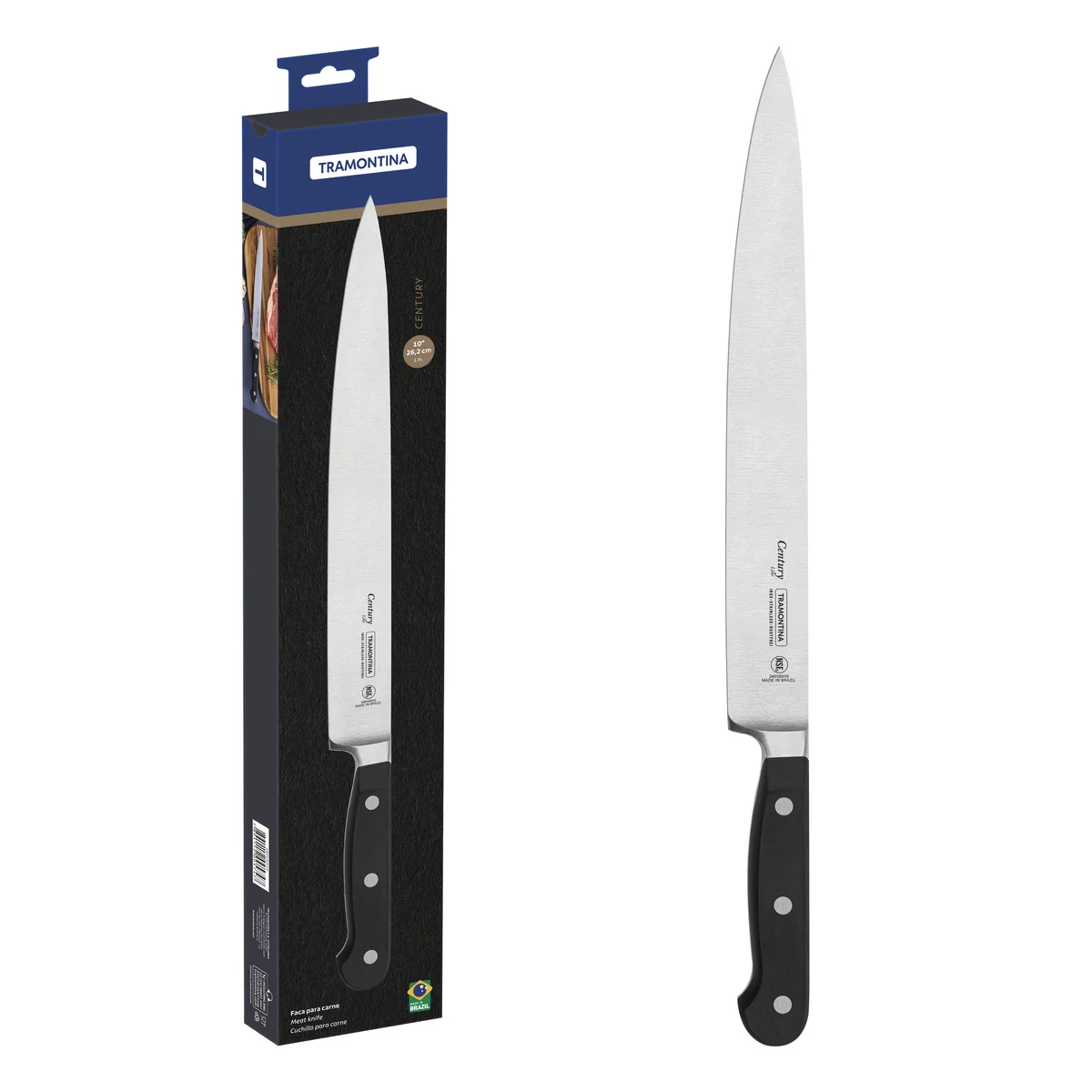 Faca para Carne Tramontina Century com Lâmina em Aço Inox e Cabo em Policarbonato e Fibra de Vidro 10"