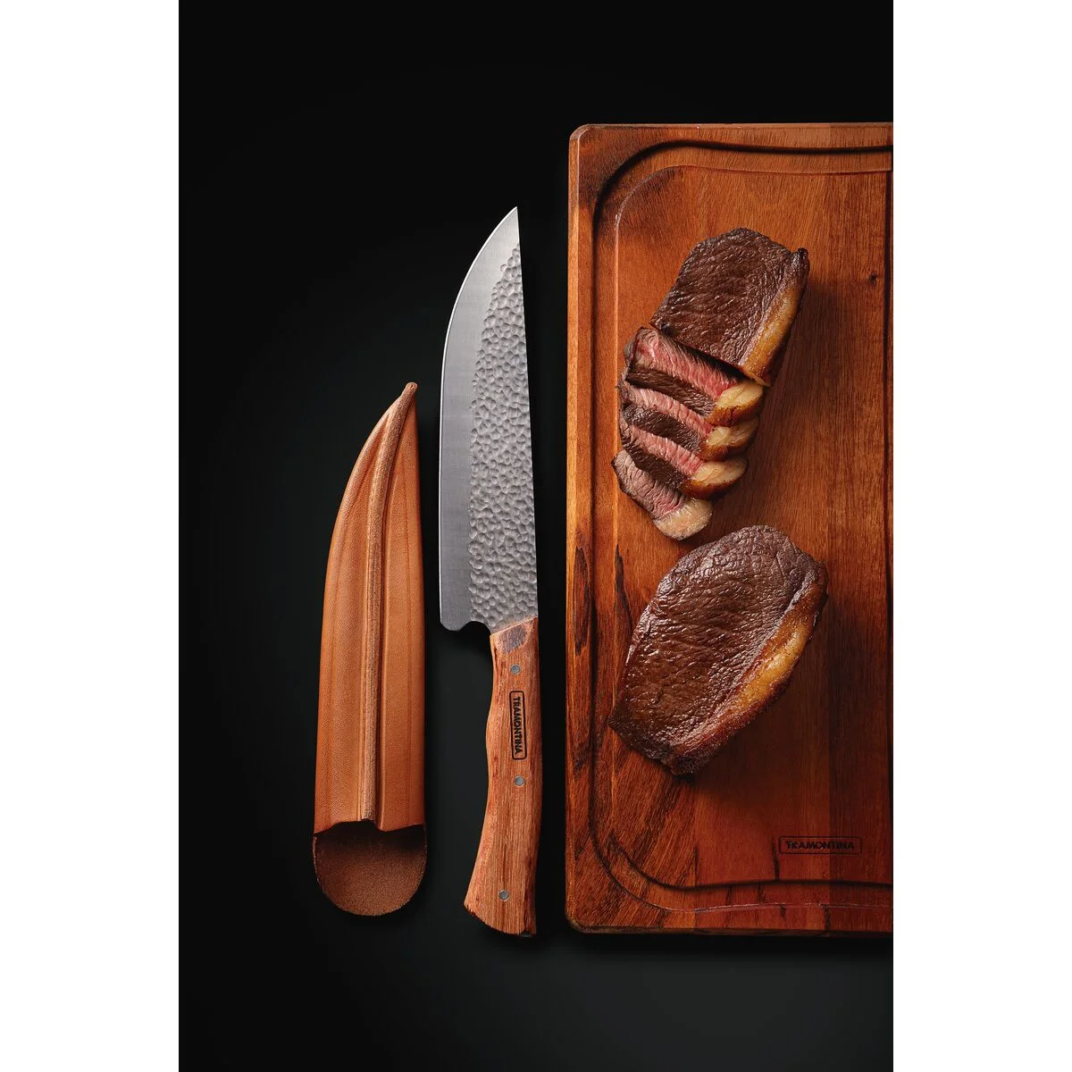 Faca para Carne Tramontina Nômade com Lâmina em Aço Inox e Cabo de Madeira com Bainha de Couro 8"