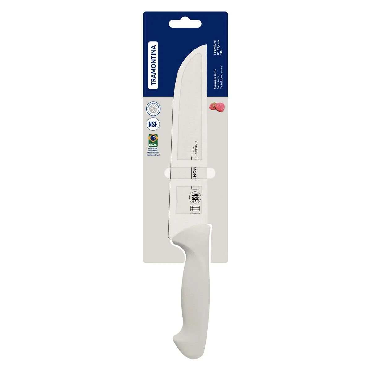 Faca para Carne Tramontina Premium com Lâmina de Aço Inox e Cabo de Polipropileno Branco 8"