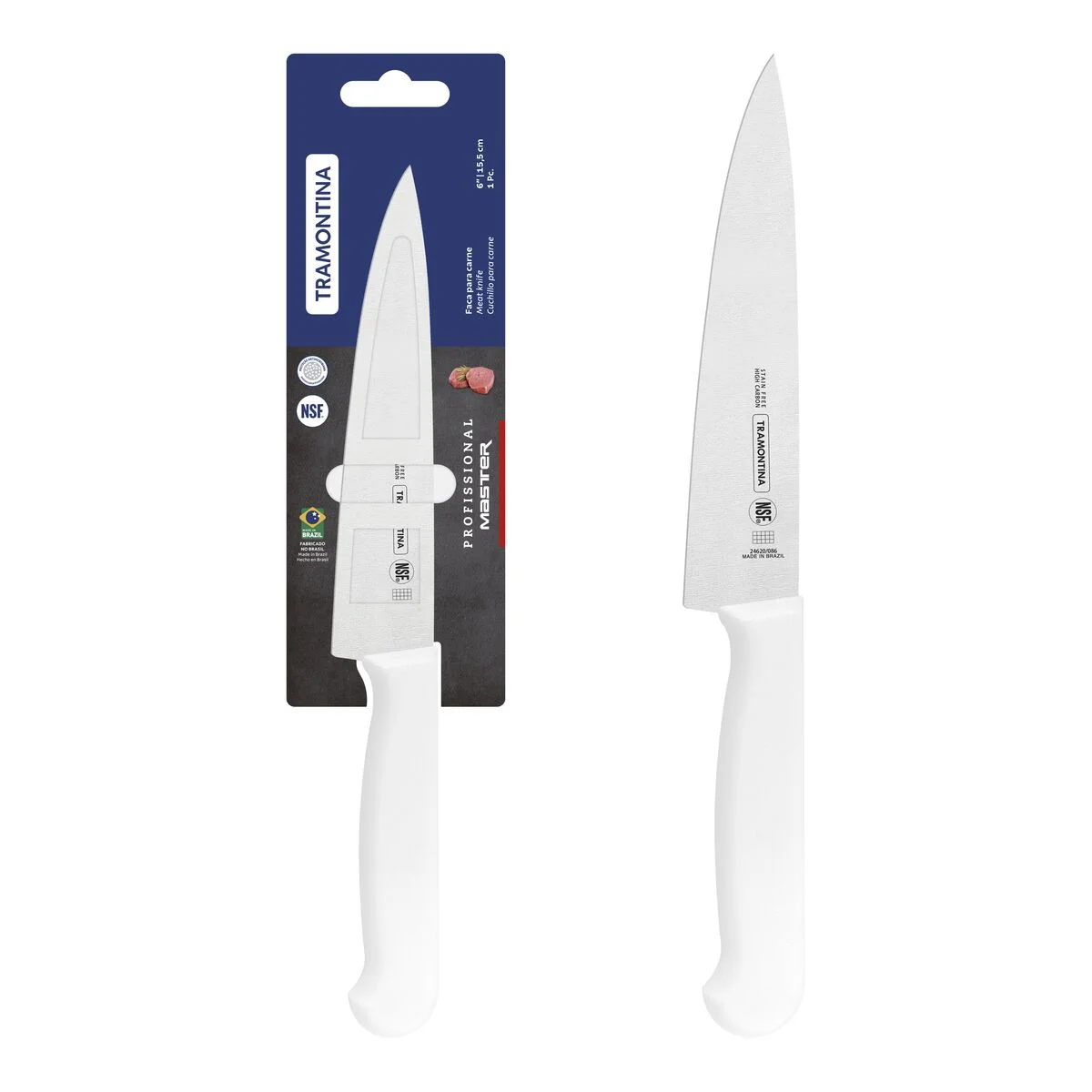 Faca para Carne Tramontina Profissional Master com Lâmina de Aço Inox e Cabo de Polipropileno Branco com Proteção Antimicrobiana 6"