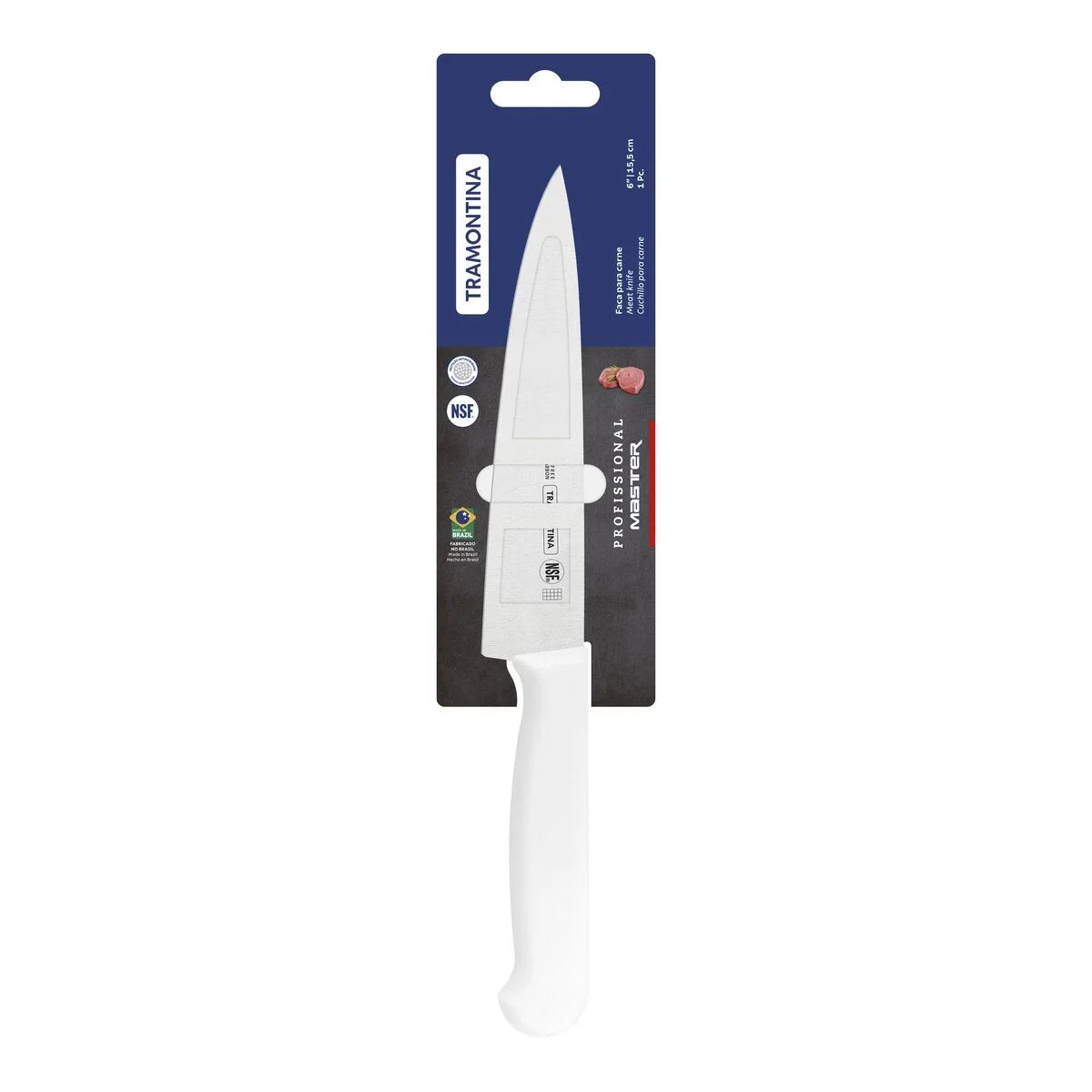 Faca para Carne Tramontina Profissional Master com Lâmina de Aço Inox e Cabo de Polipropileno Branco com Proteção Antimicrobiana 6"