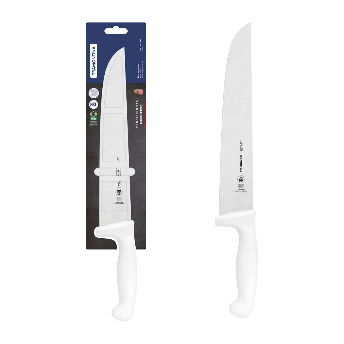 Faca para Carne Tramontina Profissional Master com Lâmina em Aço Inox e Cabo de Polipropileno Branco 10"