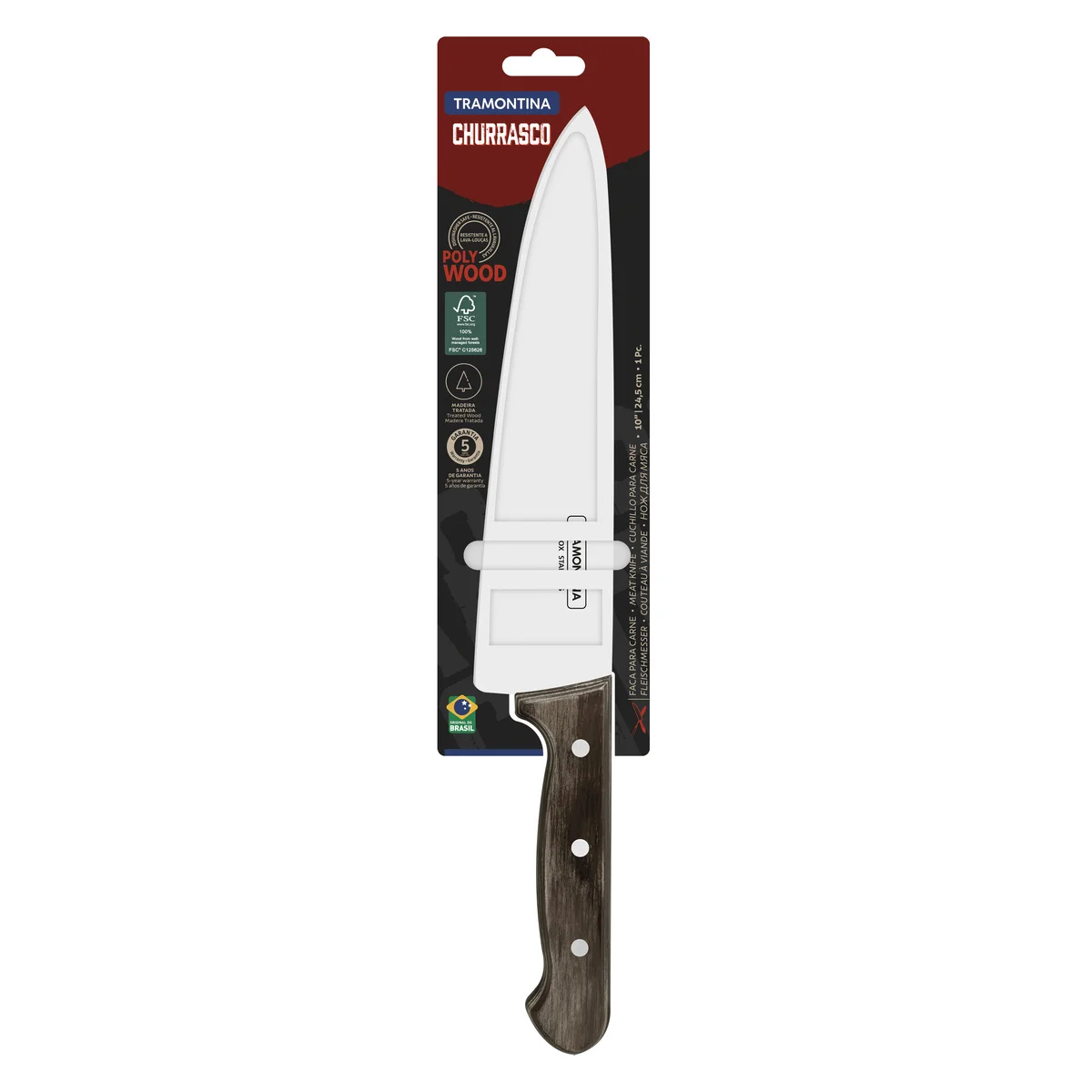 Faca para Carne Tramontina com Lâmina de Aço Inox e Cabo em Madeira Tratada Polywood Castanho 10"