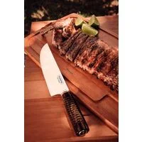 Faca para Carne Tramontina com Lâmina em Aço Inox e Cabo de Madeira Tratada Polywood Castanho com Bainha de Couro 8"