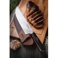 Faca para Carne Tramontina com Lâmina em Aço Inox e Cabo de Madeira Tratada Polywood Castanho com Bainha de Couro 8"