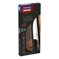 Faca para Carne Tramontina com Lâmina em Aço Inox e Cabo de Madeira Tratada Polywood Castanho com Bainha de Couro 8"