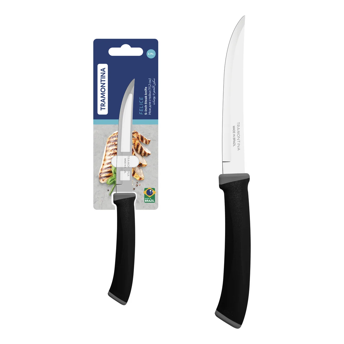 Faca para Churrasco Tramontina Felice com Lâmina em Aço Inox com Fio Liso e Cabo de Polipropileno Preto 5"