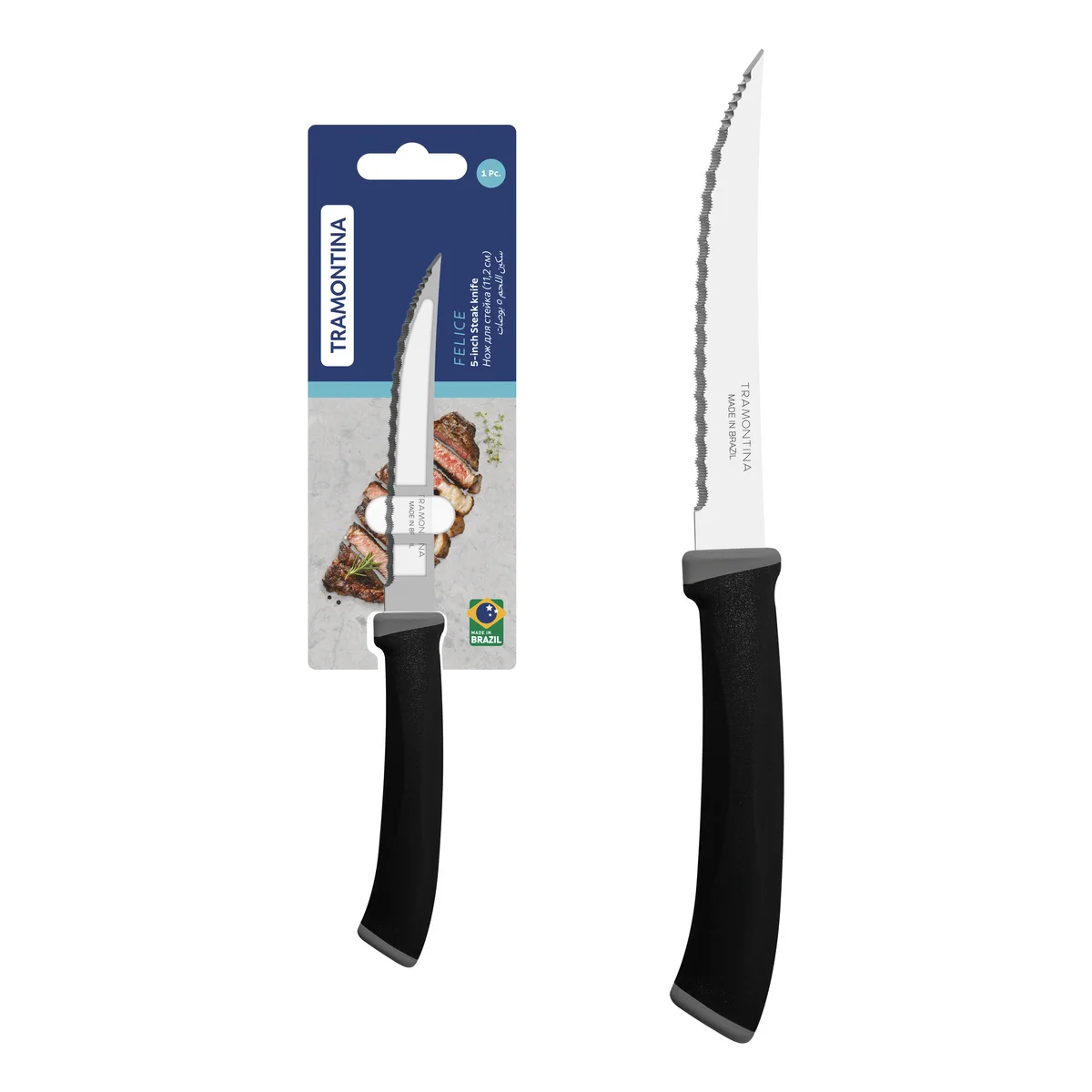 Faca para Churrasco Tramontina Felice com Lâmina em Aço Inox com Fio Microsserrilhado e Cabo de Polipropileno Preto 5"