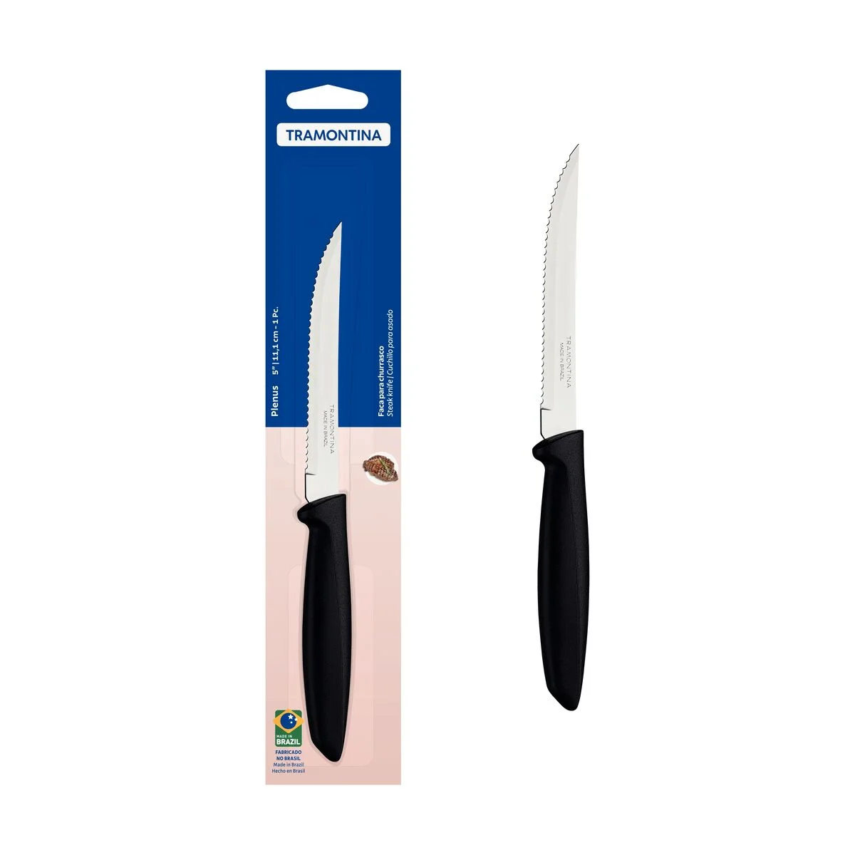 Faca para Churrasco e Frutas Tramontina Plenus com Lâmina de Aço Inox e Cabo de Polipropileno Preto 5"