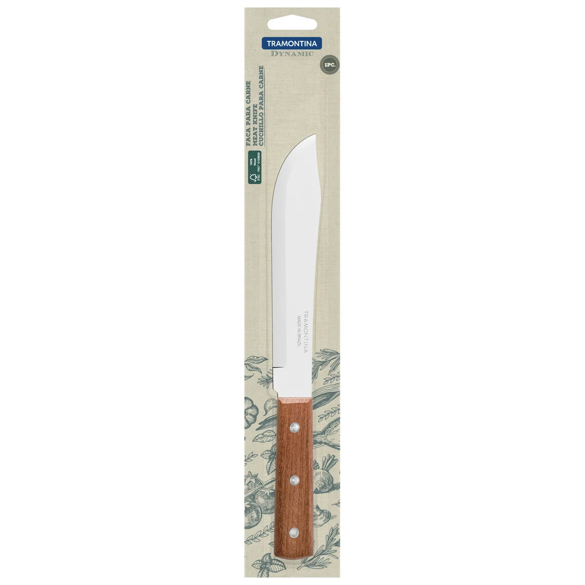 Faca para Cozinha Tramontina Dynamic com Lâmina de Aço Inox e Cabo de Madeira Natural 7"
