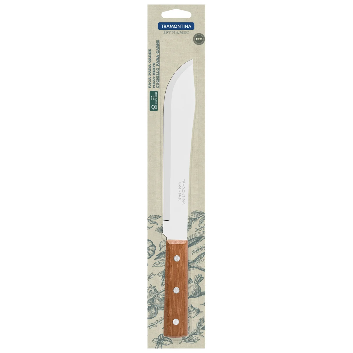 Faca para Cozinha Tramontina Dynamic com Lâmina de Aço Inox e Cabo de Madeira Natural 8"
