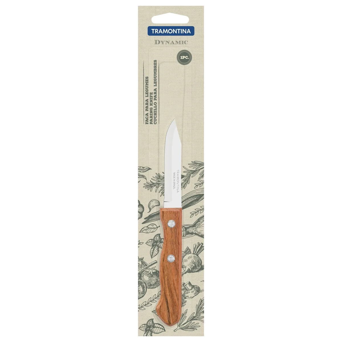 Faca para Legumes e Frutas Tramontina Dynamic com Lâmina em Aço Inox e Cabo em Madeira Natural 3"