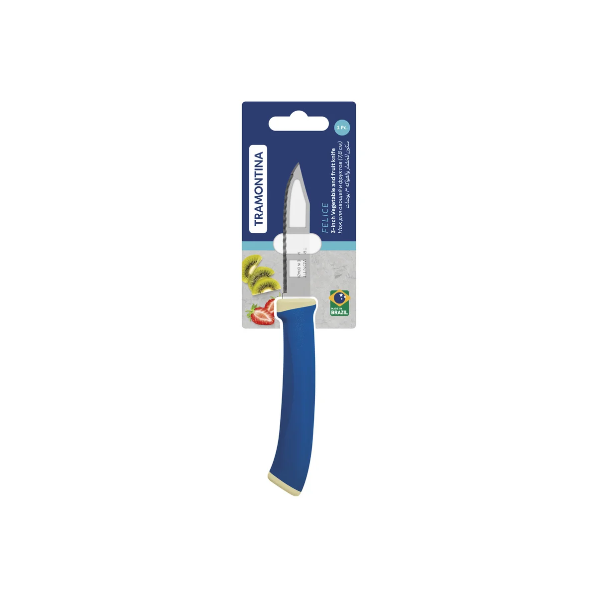 Faca para Legumes e Frutas Tramontina Felice com Lâmina em Aço Inox com Fio Microsserrilhado e Cabo de Polipropileno Azul 3"