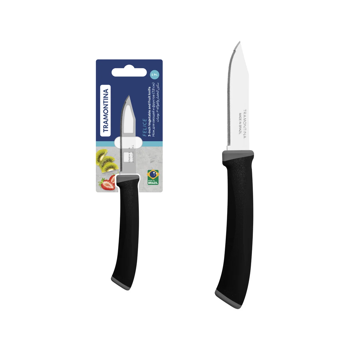 Faca para Legumes e Frutas Tramontina Felice com Lâmina em Aço Inox com Fio Microsserrilhado e Cabo de Polipropileno Preto 3"