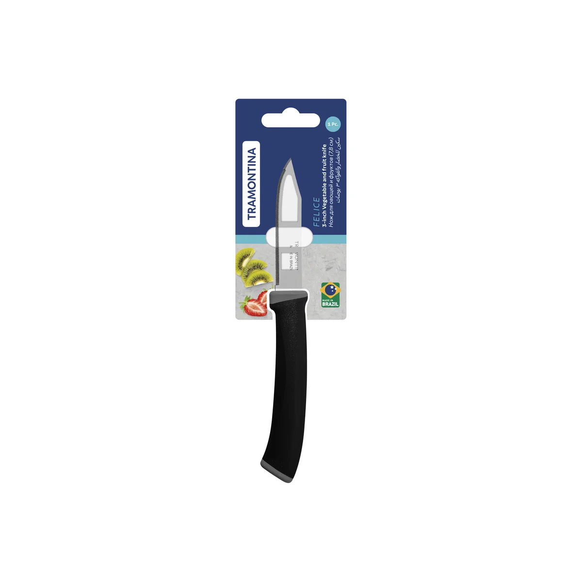 Faca para Legumes e Frutas Tramontina Felice com Lâmina em Aço Inox com Fio Microsserrilhado e Cabo de Polipropileno Preto 3"