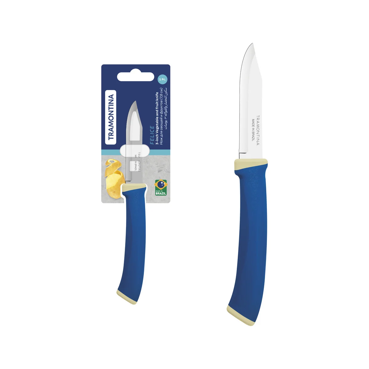 Faca para Legumes e Frutas Tramontina Felice com Lâmina em Aço Inox e Cabo de Polipropileno Azul 3"