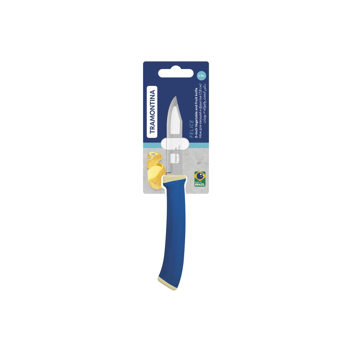 Faca para Legumes e Frutas Tramontina Felice com Lâmina em Aço Inox e Cabo de Polipropileno Azul 3"