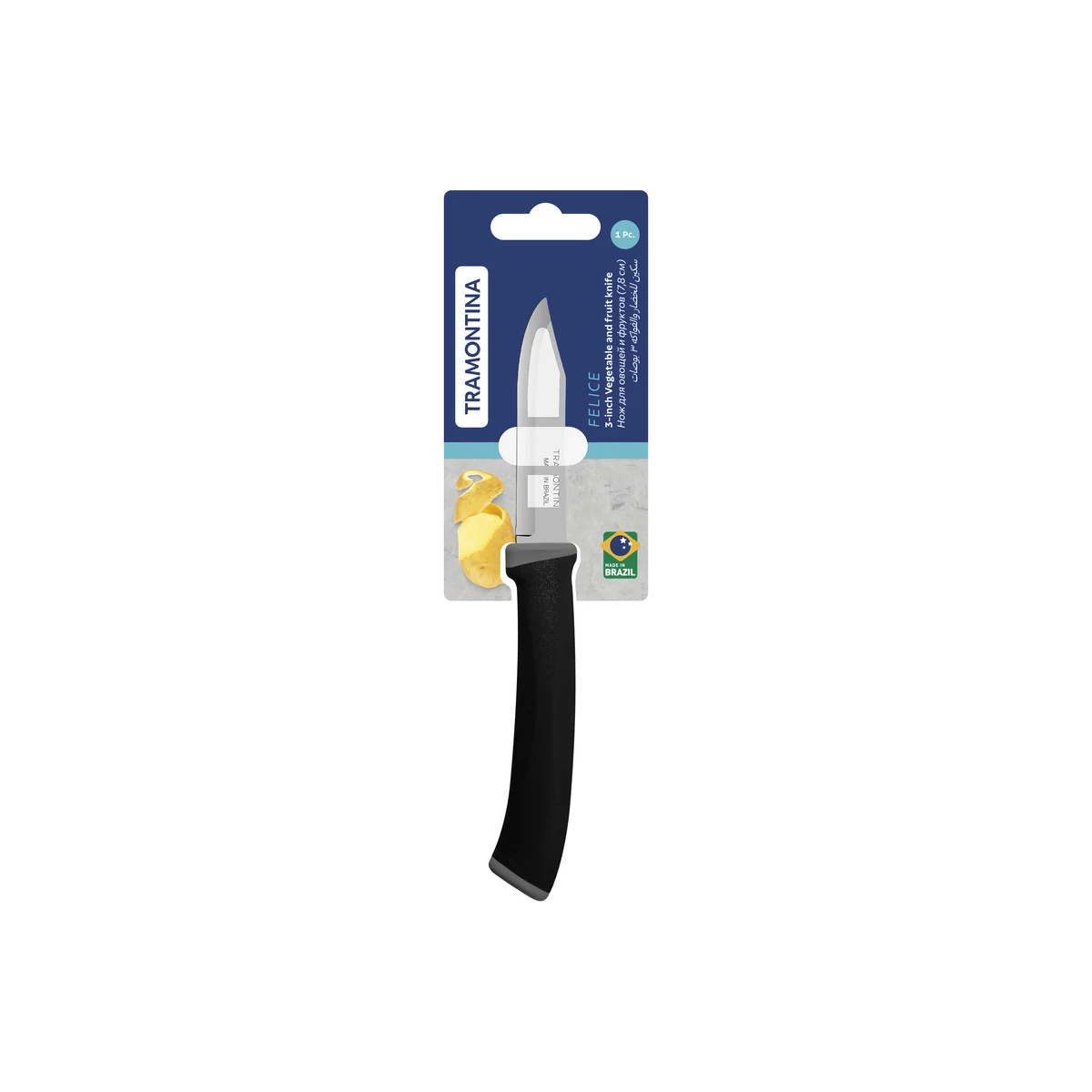 Faca para Legumes e Frutas Tramontina Felice com Lamina de aco Inox e Cabo em Polipropileno Preto 3"