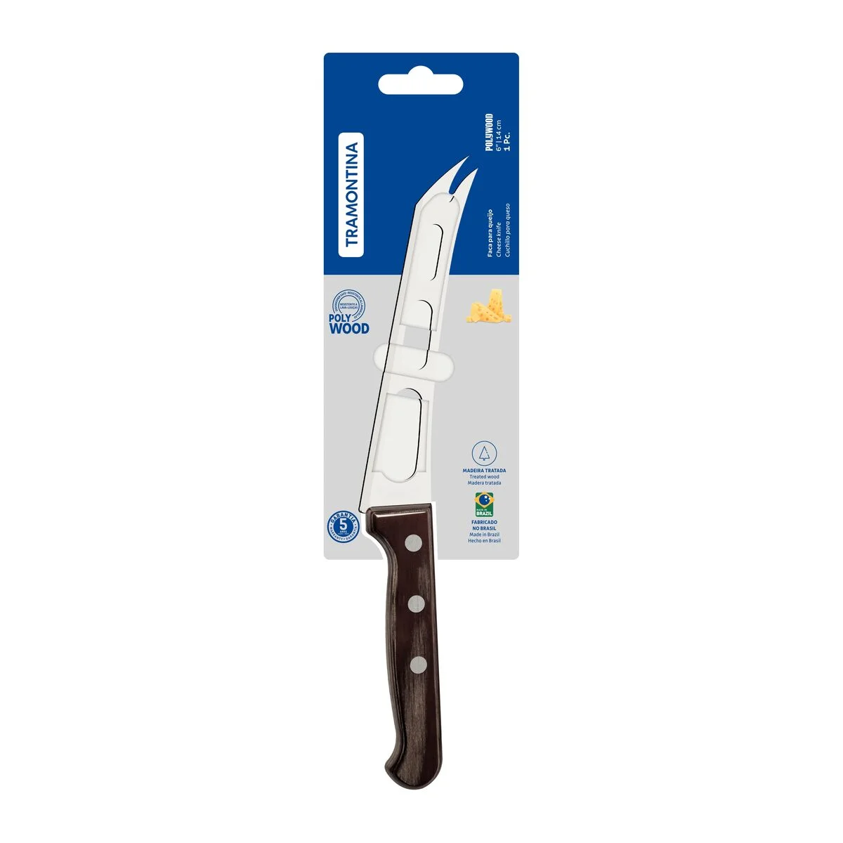 Faca para Queijo Tramontina Polywood com Lâmina em Aço Inox e Cabo de Madeira Tratada Castanho 6"