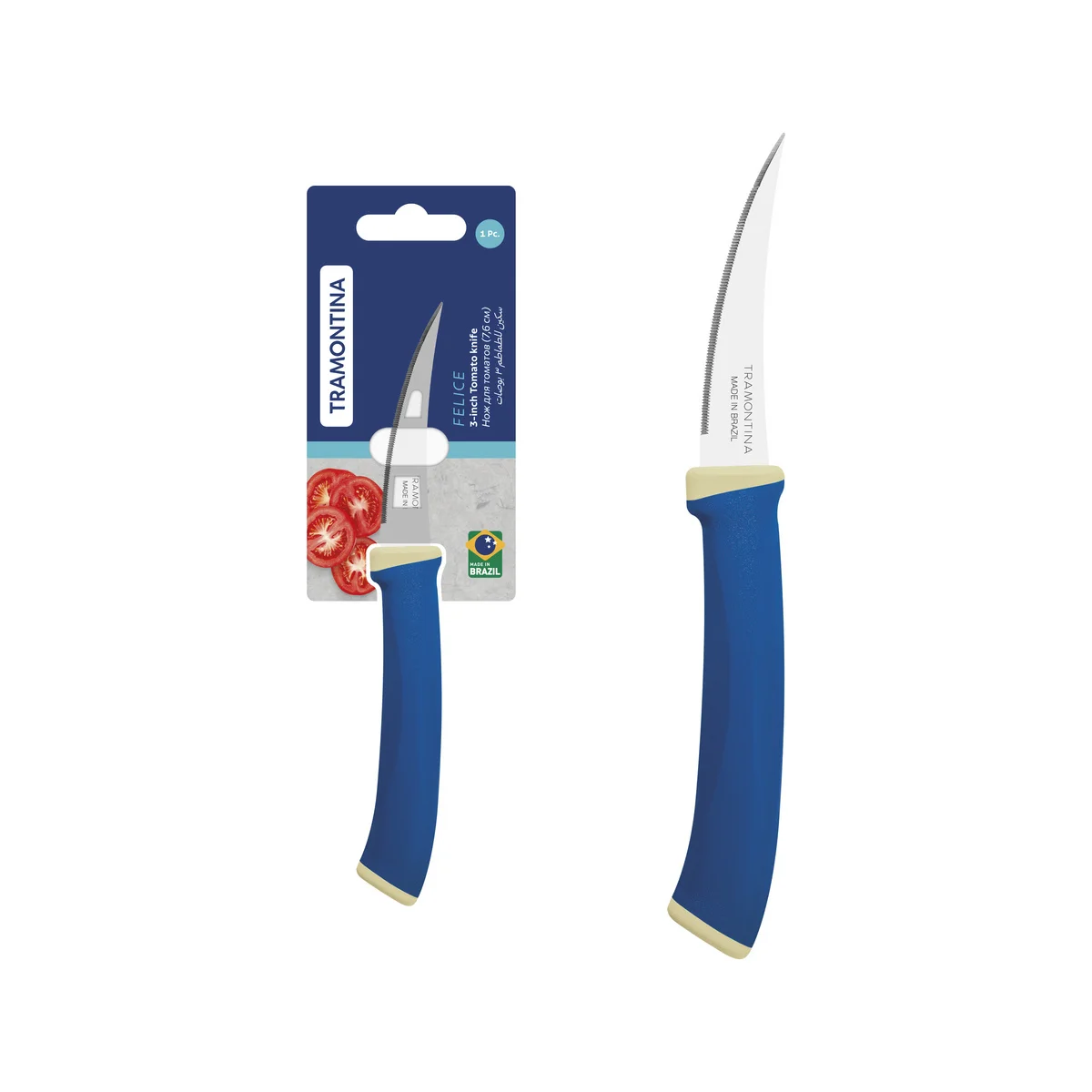 Faca para Tomate Tramontina Felice com Lâmina em Aço Inox e Cabo de Polipropileno Azul 3"