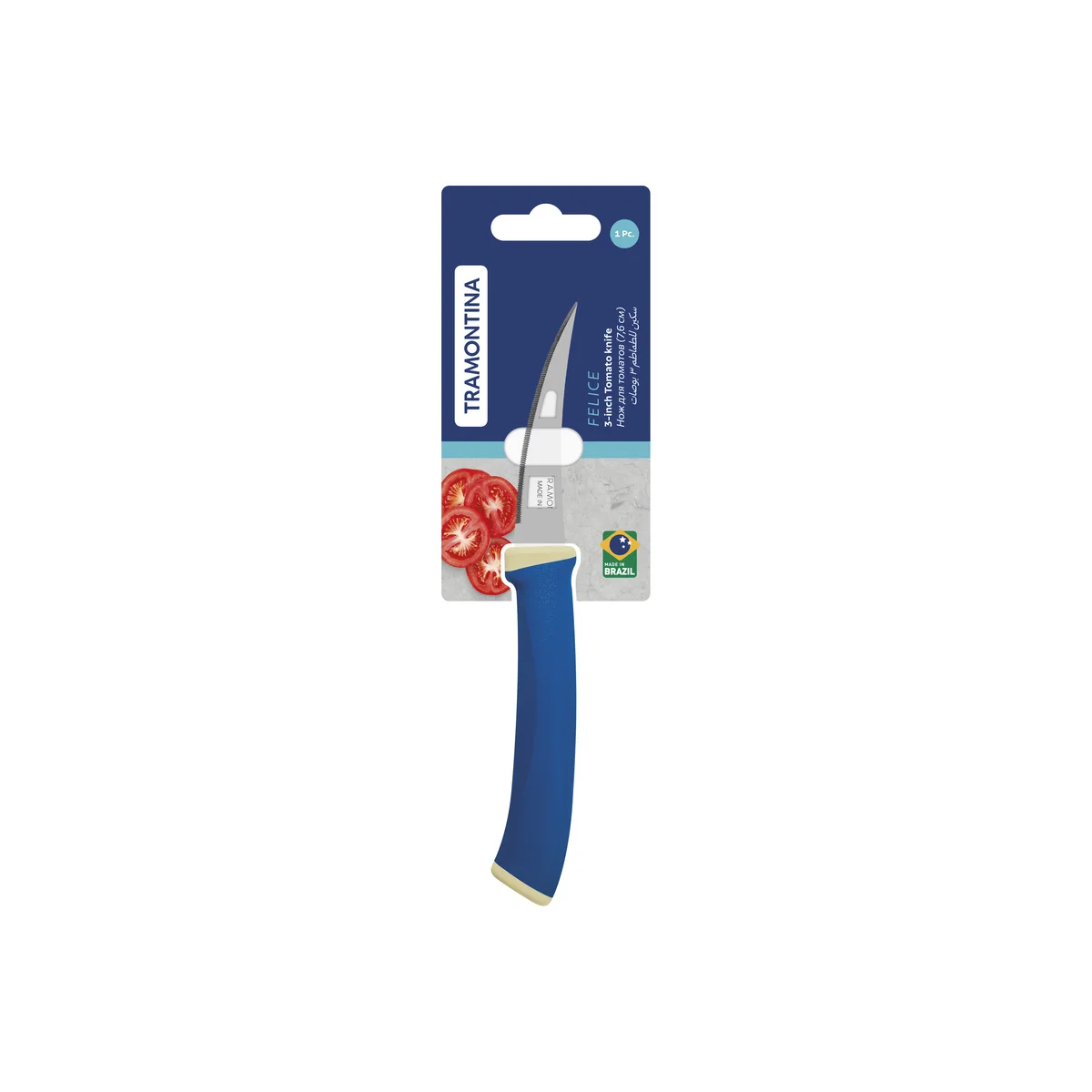 Faca para Tomate Tramontina Felice com Lâmina em Aço Inox e Cabo de Polipropileno Azul 3"