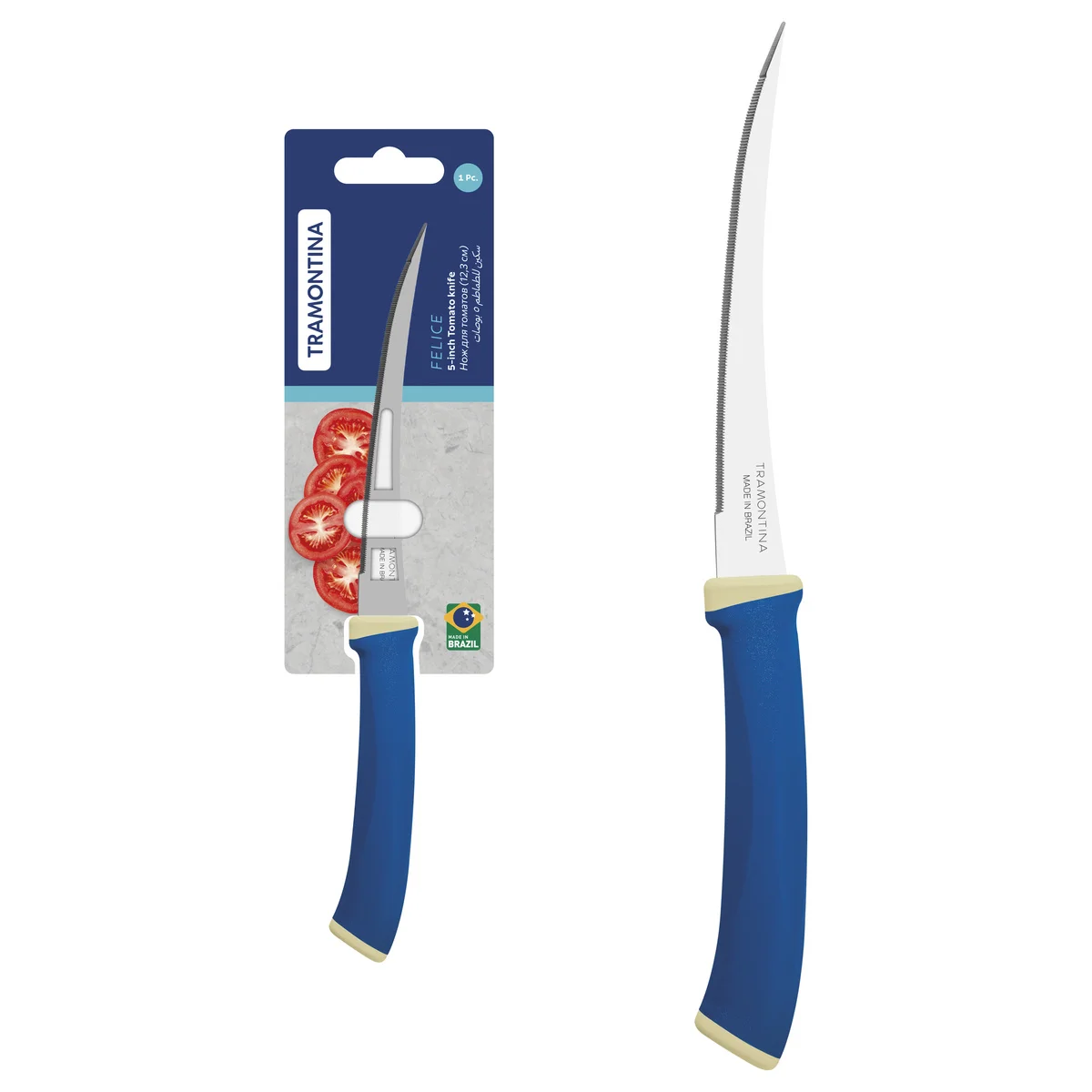 Faca para Tomate Tramontina Felice com Lâmina em Aço Inox e Cabo de Polipropileno Azul 5"