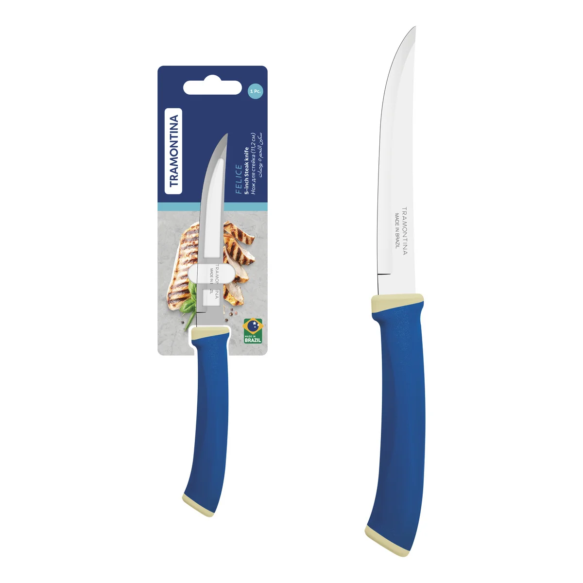 Faca para churrasco Tramontina Felice com Lâmina em Aço Inox com Fio Liso e Cabo de Polipropileno Azul 5"