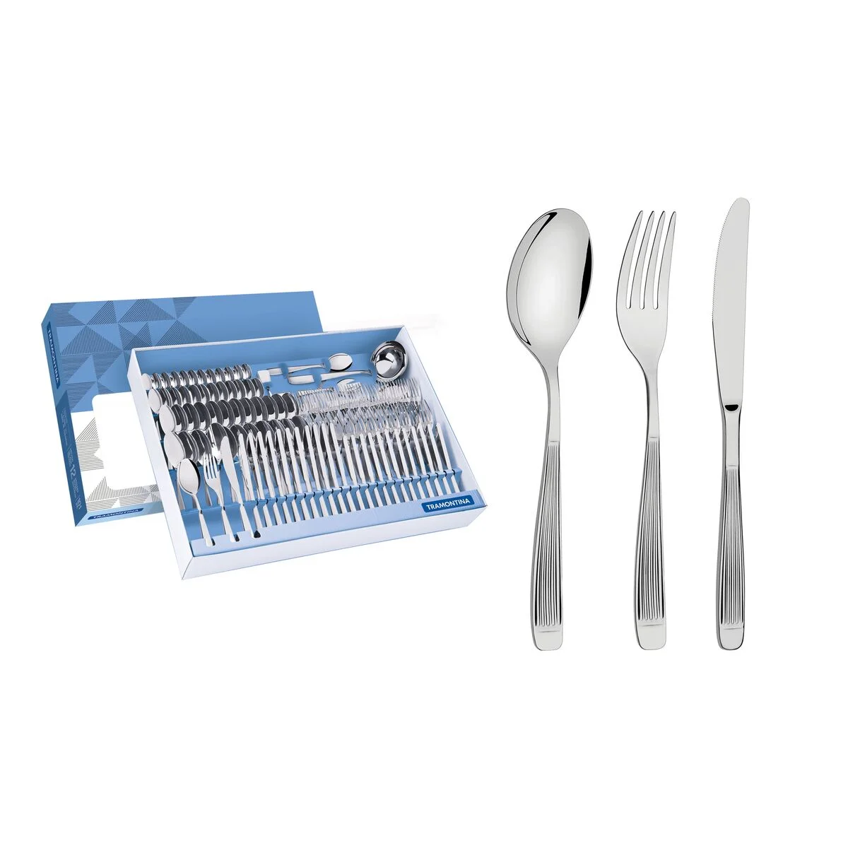 Faqueiro Tramontina Athenas em Aço Inox com Facas de Mesa Acabamento Brilho e Fosco 101 Peças