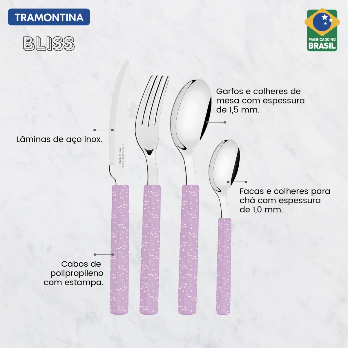 Faqueiro Tramontina Bliss com Lâminas em Aço Inox e Cabos de Polipropileno Lavanda 16 Peças