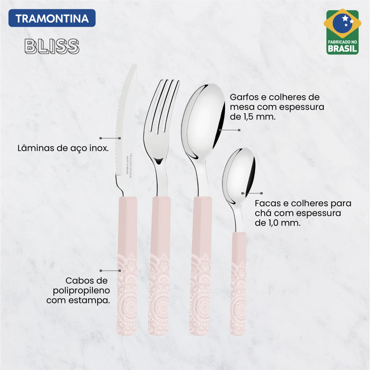 Faqueiro Tramontina Bliss com Lâminas em Aço Inox e Cabos de Polipropileno Linho 16 Peças