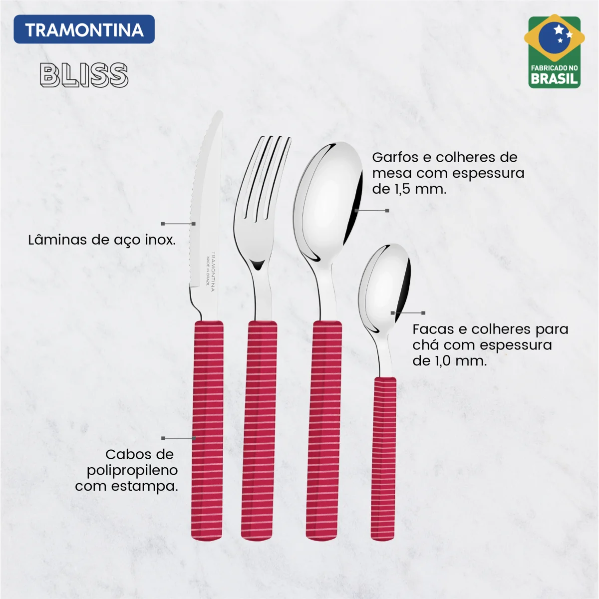 Faqueiro Tramontina Bliss com Lâminas em Aço Inox e Cabos de Polipropileno Viva Magenta 16 Peças