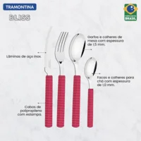 Faqueiro Tramontina Bliss com Lâminas em Aço Inox e Cabos de Polipropileno Viva Magenta 16 Peças