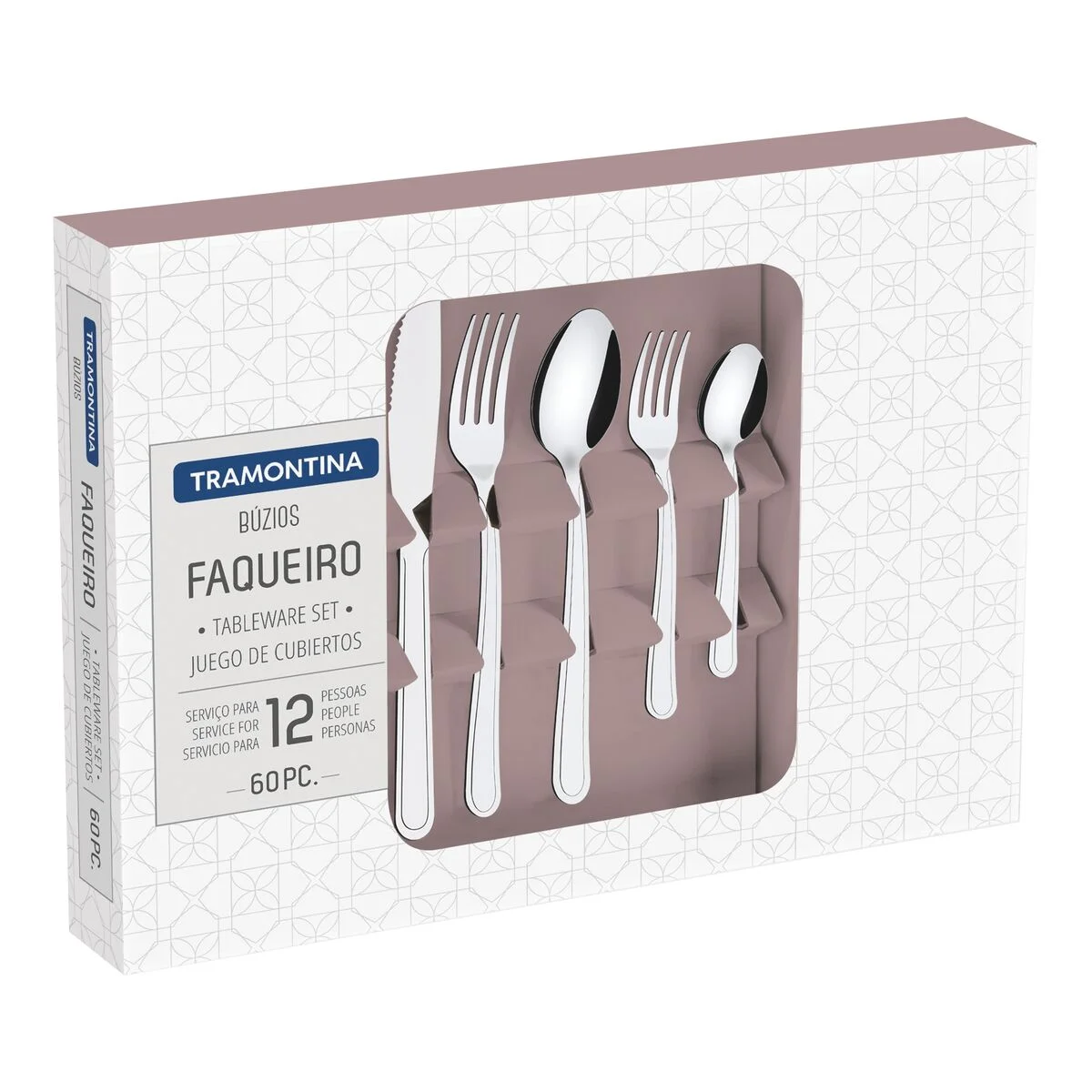 Faqueiro Tramontina Búzios em Aço Inox com Facas para Churrasco 60 peças