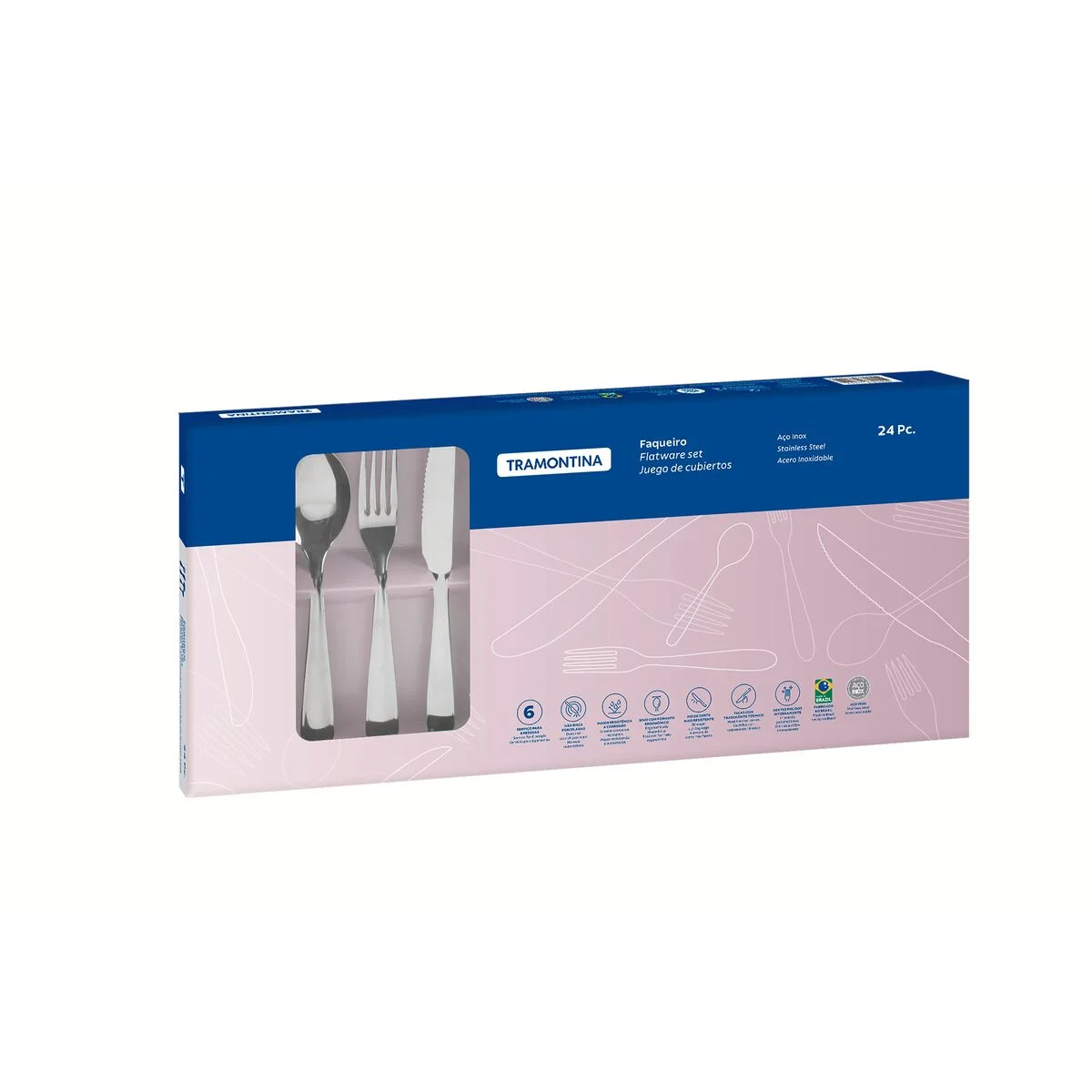 Faqueiro Tramontina Camboriú em Aço Inox com Facas para Churrasco 24 Peças