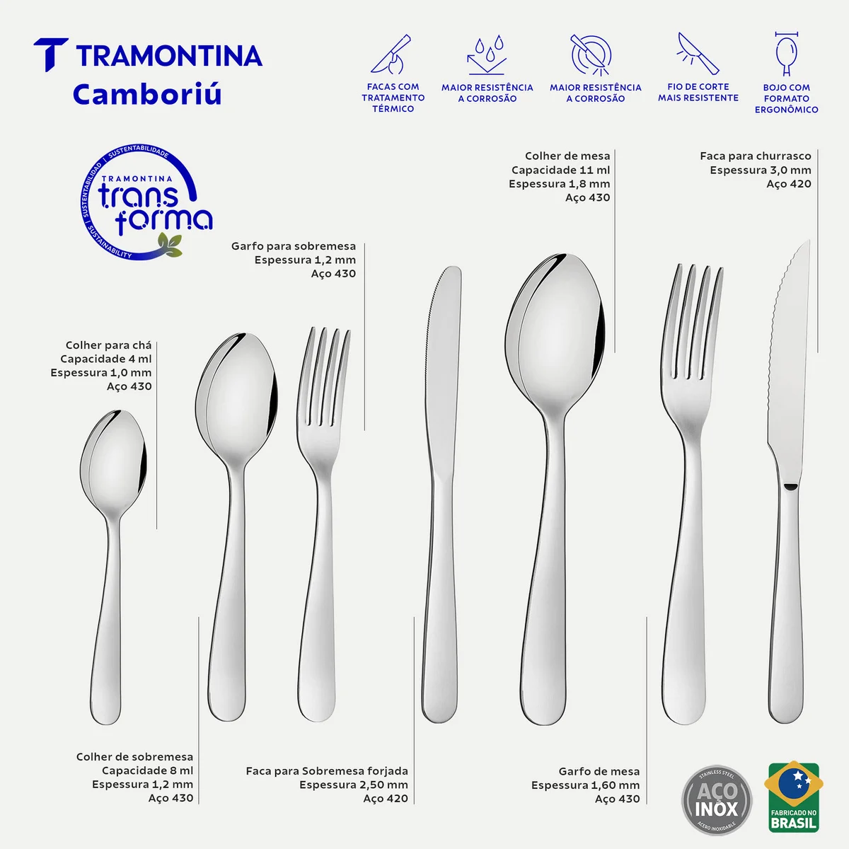 Faqueiro Tramontina Camboriú em Aço Inox com Facas para Churrasco 36 Peças
