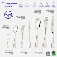 Faqueiro Tramontina Classic em Aço Inox com Facas de Mesa Forjadas Acabamento Brilho e Estojo de Madeira 130 Peças
