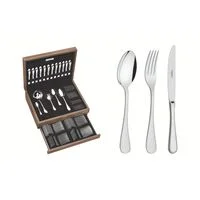 Faqueiro Tramontina Classic em Aço Inox com Facas de Mesa Forjadas Acabamento Brilho Estojo de Madeira 101 Peças