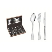 Faqueiro Tramontina Classic em Aço Inox com Facas de Mesa Forjadas Acabamento Brilho e Estojo de Madeira 42 Peças