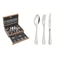 Faqueiro Tramontina Classic em Aço Inox com Facas de Mesa Forjadas Acabamento Brilho e Estojo de Madeira 130 Peças