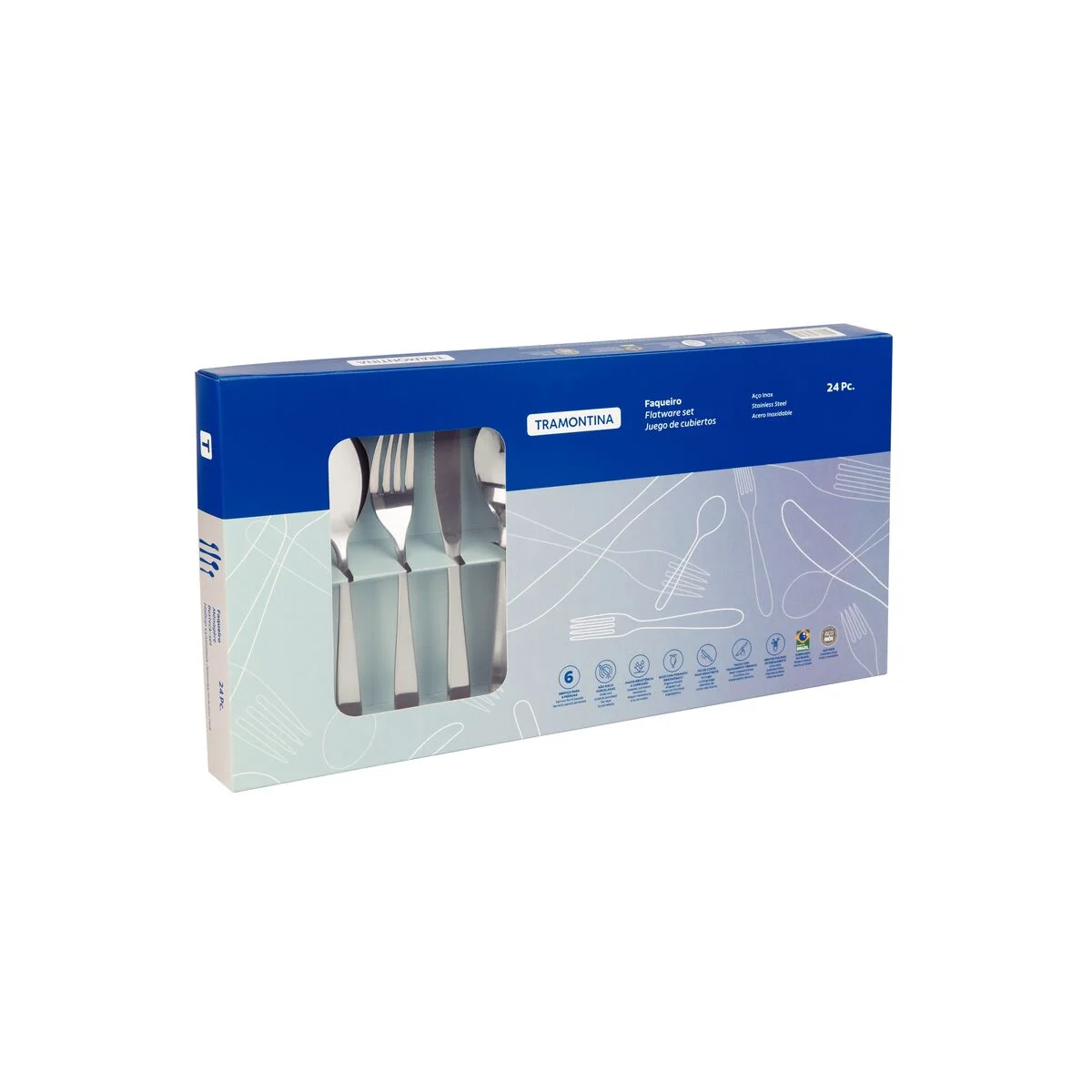Faqueiro Tramontina Cosmos em Aço Inox com Facas de Mesa Acabamento Brilho e Fosco 24 Peças